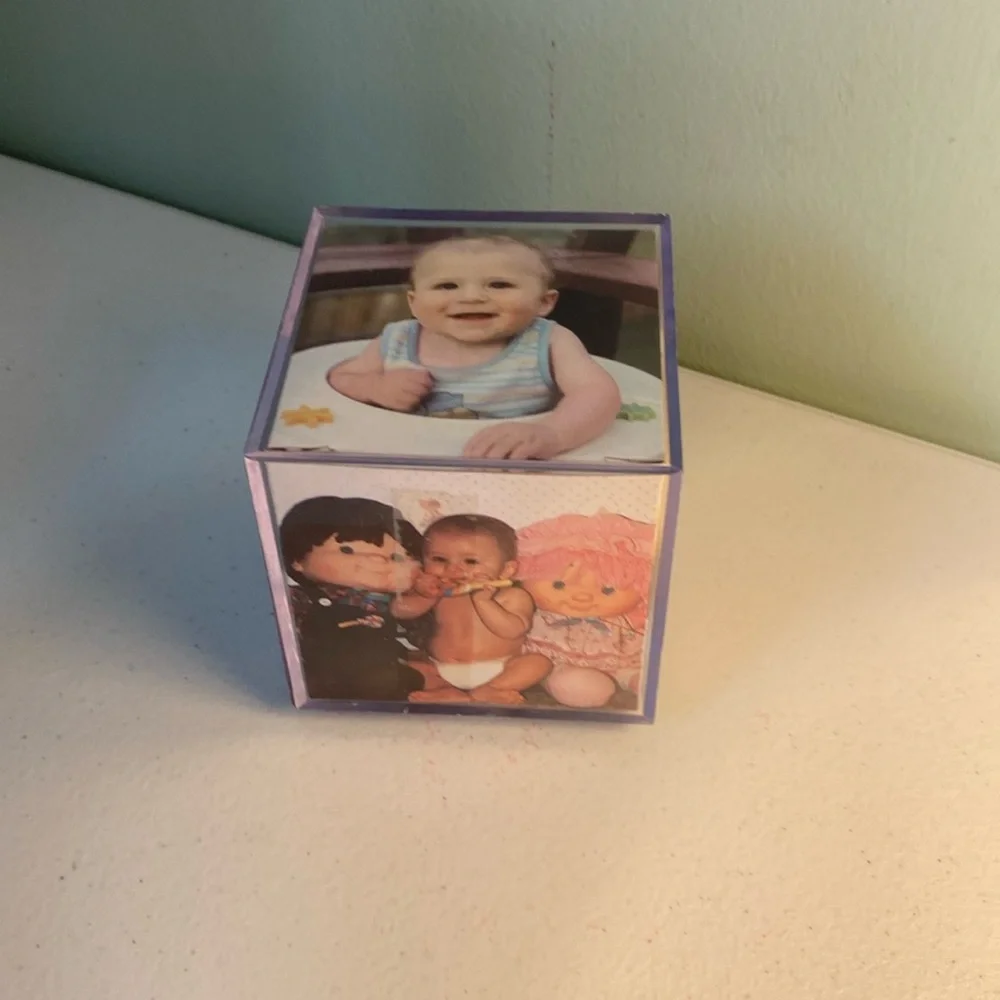 Vintage Acrylic Rotating Photo Cube with Music Box Feature